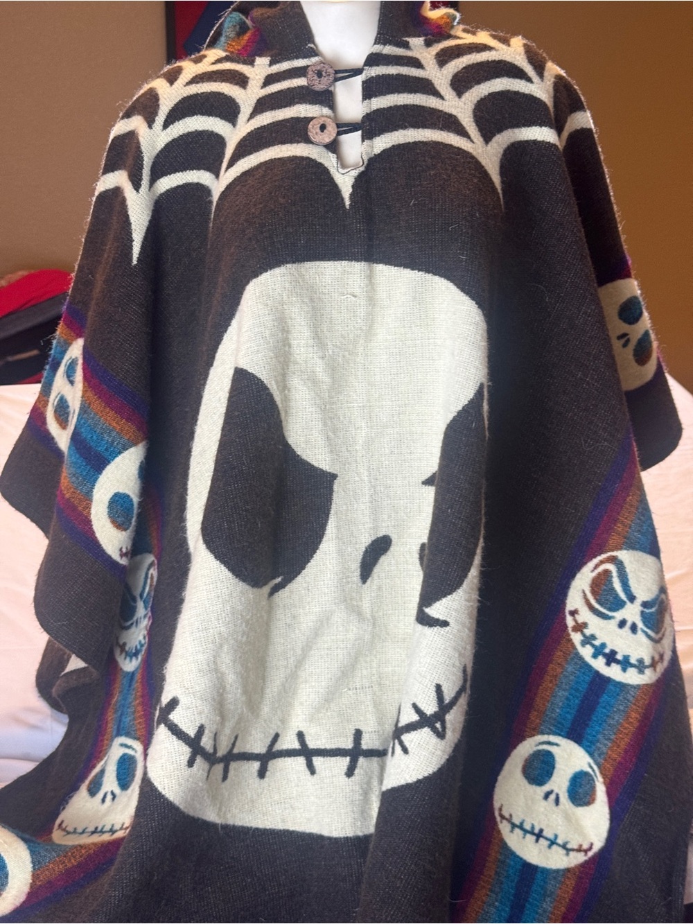 Tejidos Cayami Ecuador Alpaca Blend Skull Poncho Jack Skellington Inspired Goth